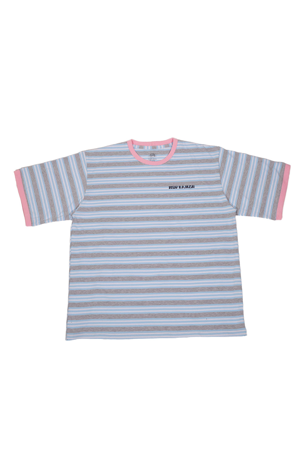 PINK NECK STRIPED T-SHIRT