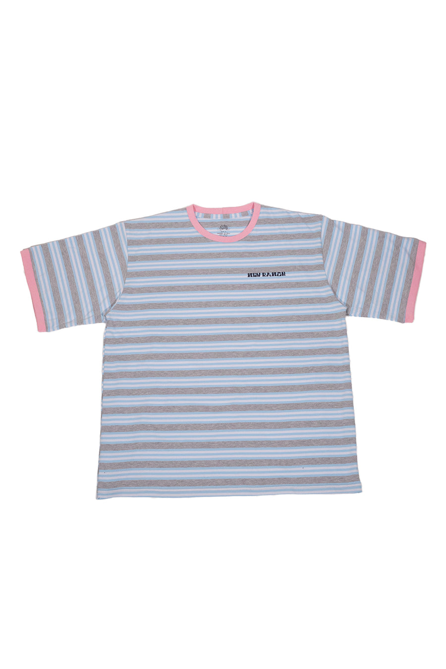 PINK NECK STRIPED T-SHIRT