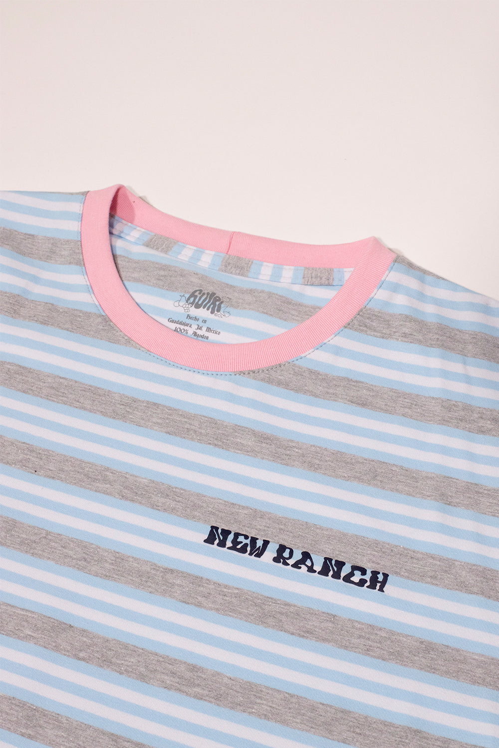 PINK NECK STRIPED T-SHIRT