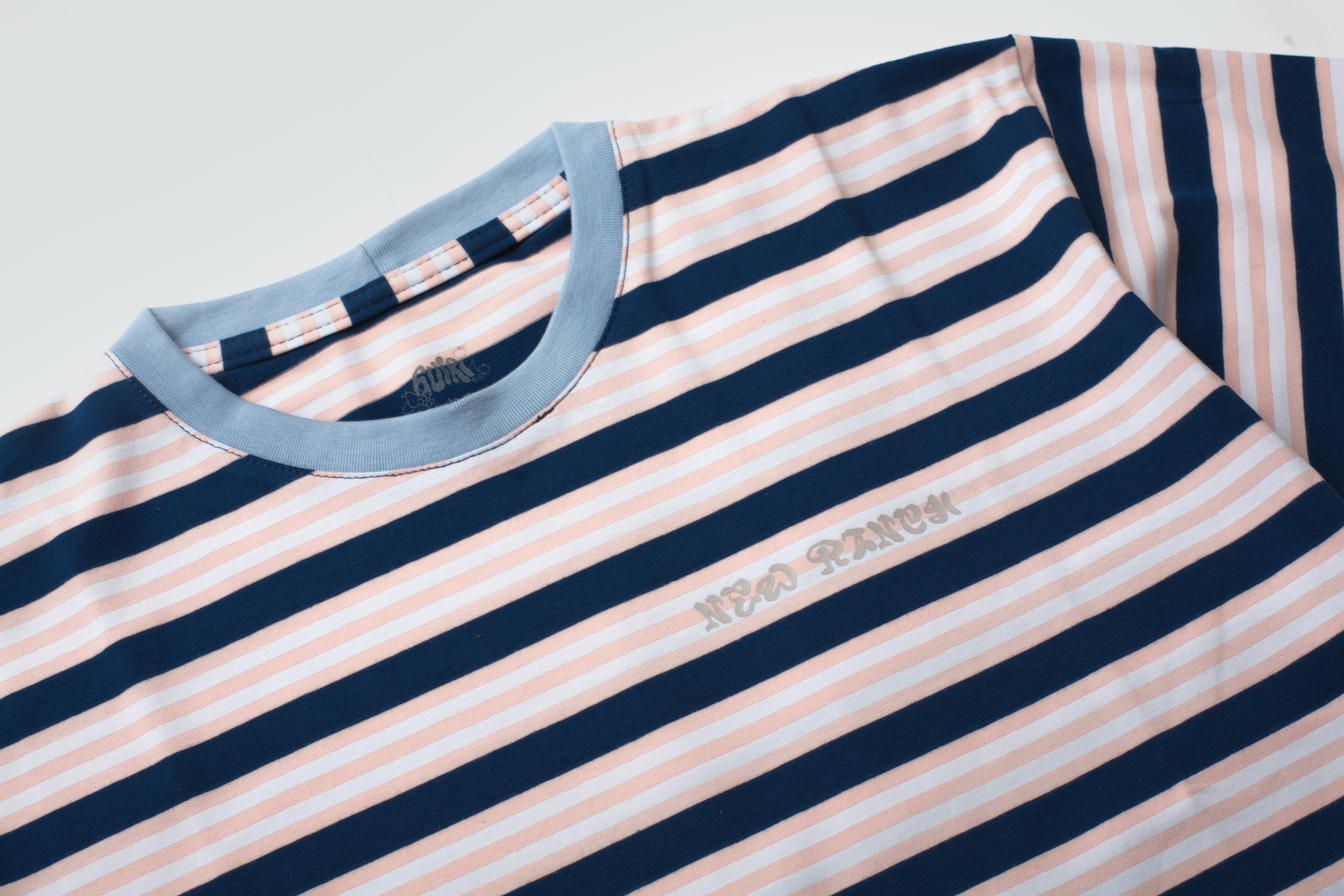 PLAYERA RAYAS CUELLO AZUL CIELO