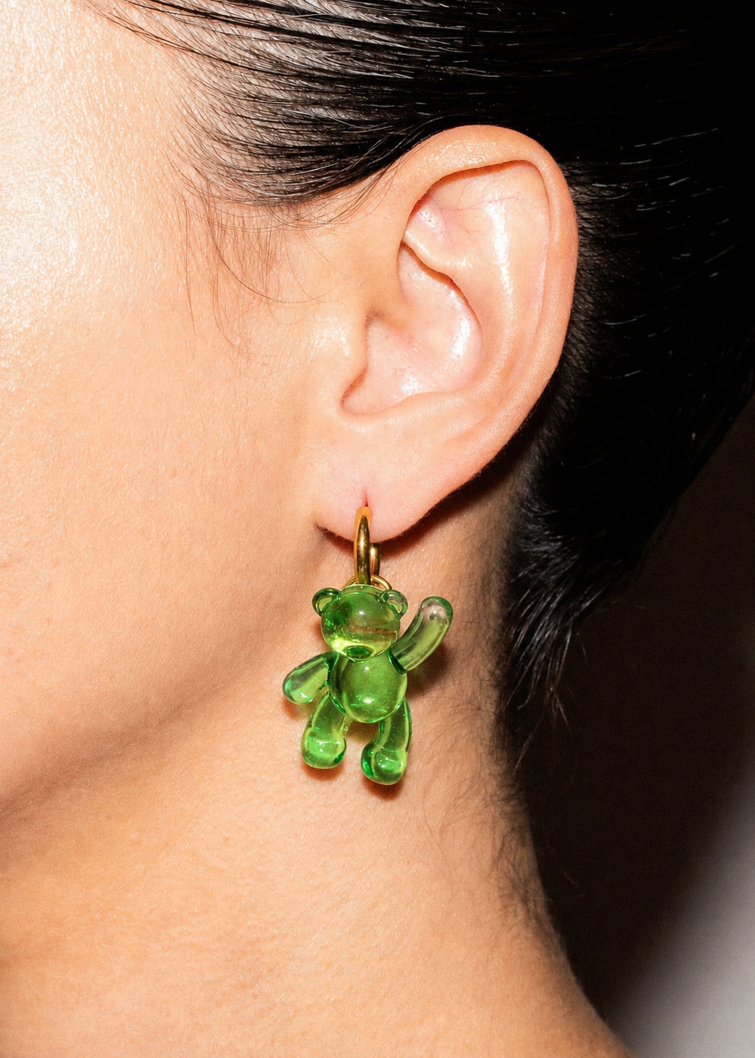 GREEN TEDDY BEAR HOOP EARRINGS