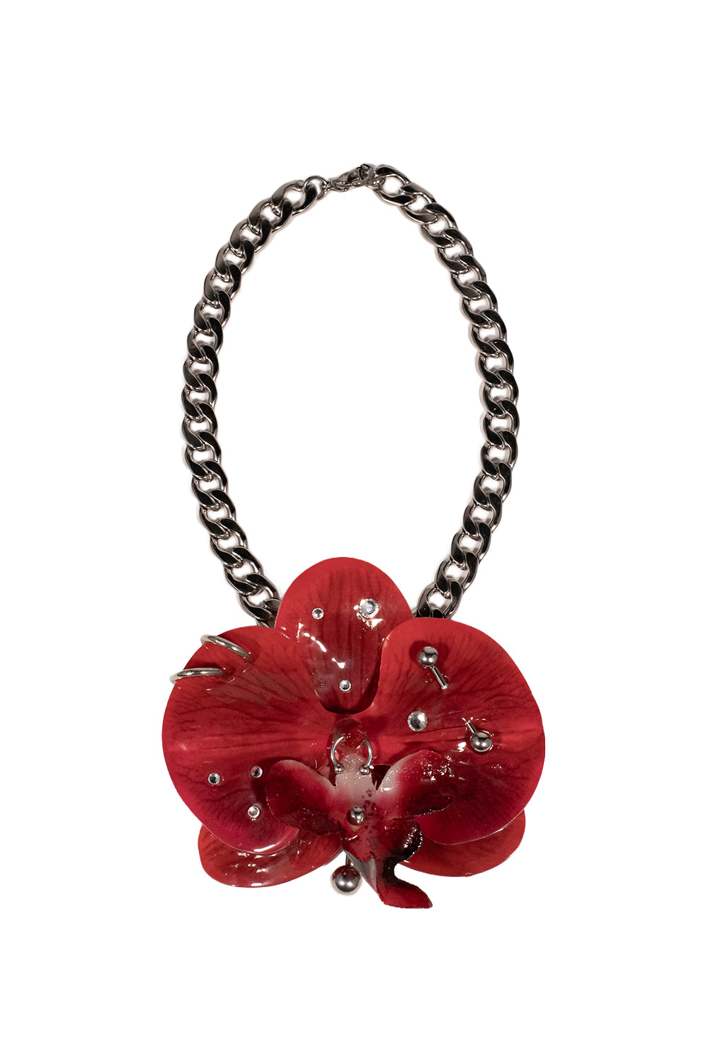 CHOKER ORQUÍDEA ROJO CADENA