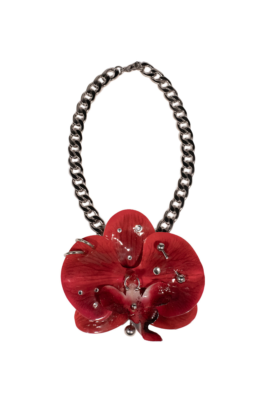 CHOKER ORQUÍDEA ROJO CADENA