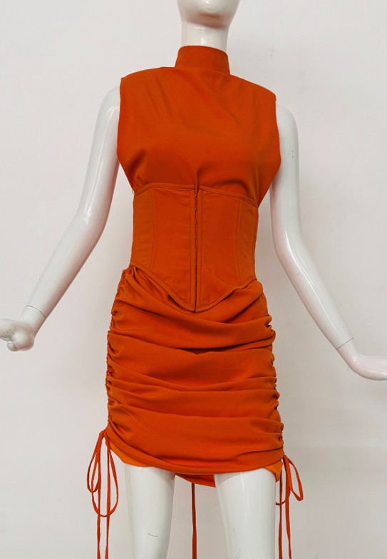 VESTIDO CON CORSET NARANJA