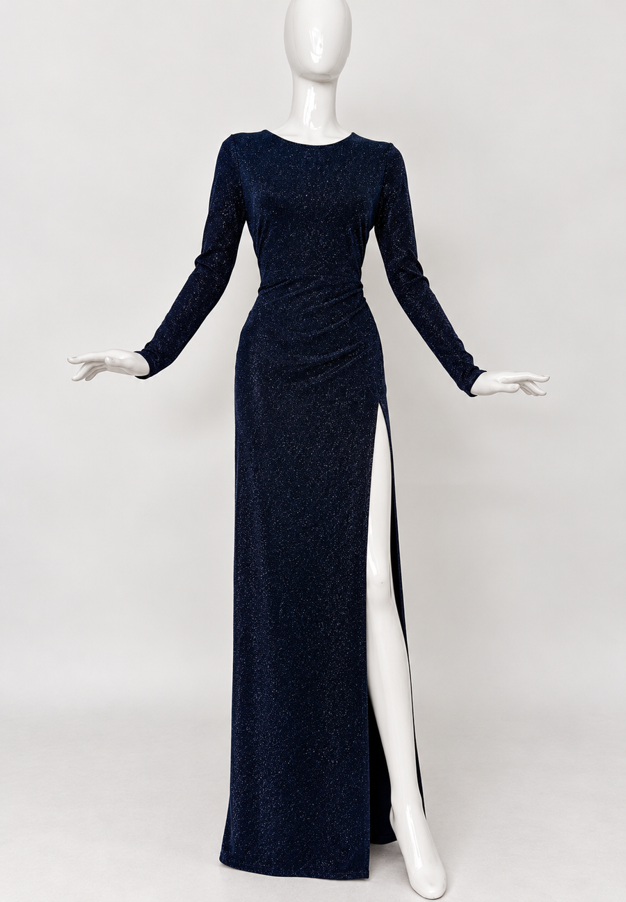 VESTIDO AZUL MARINO CON ABERTURA